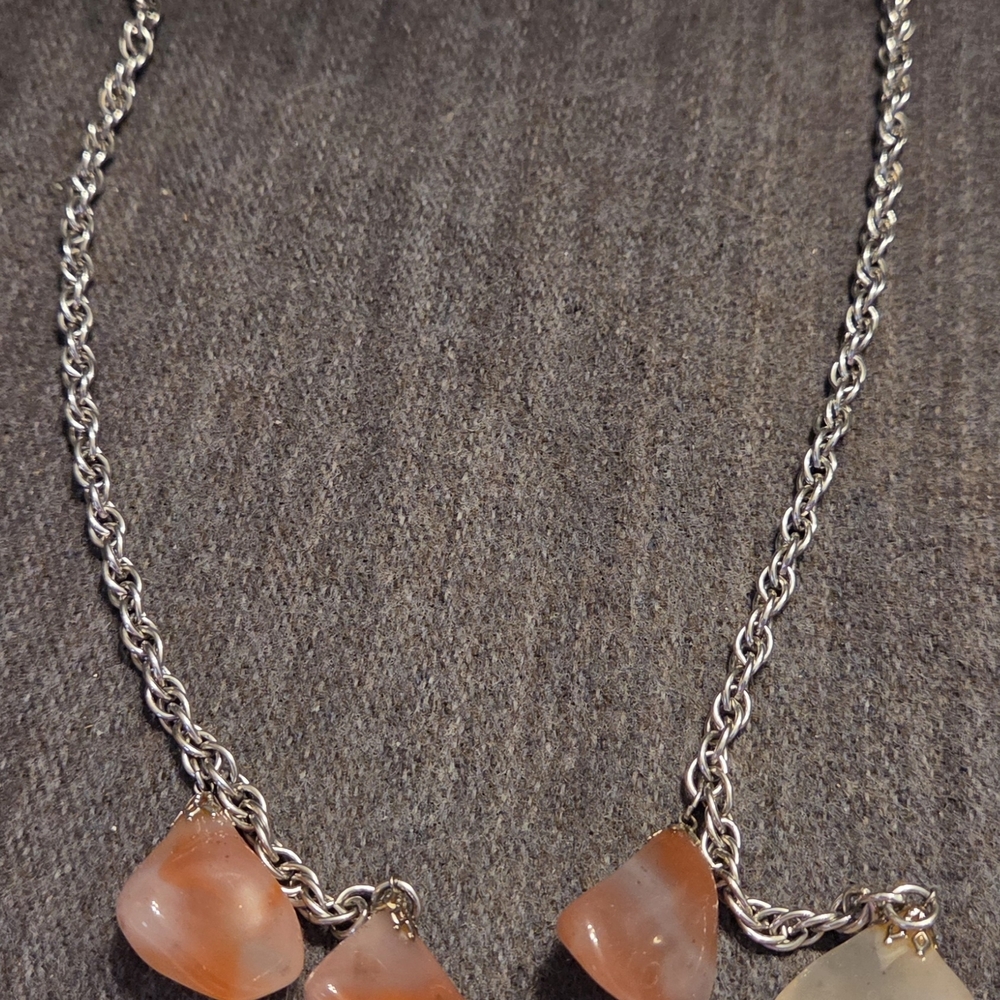 Elegant Silver and Orange Gemstone‎ Necklace